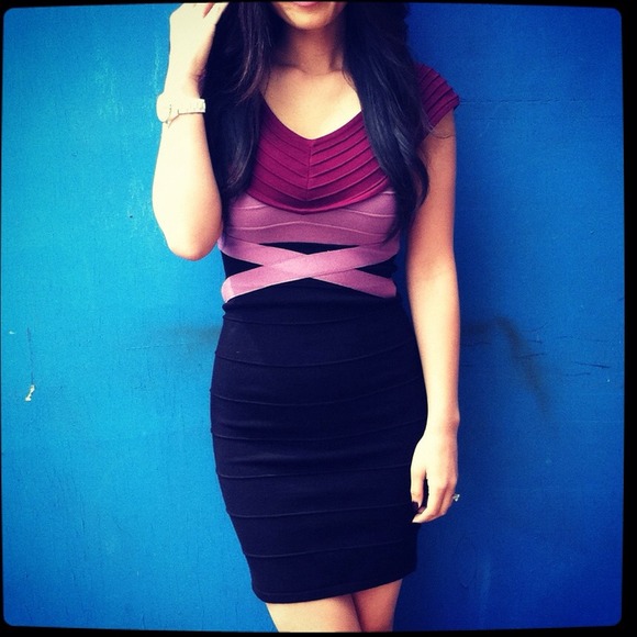 SOLD - Color-block Bandage Dress - Picture 2 of 2