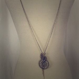 Express Silver Long Round Pendant Necklace NWT