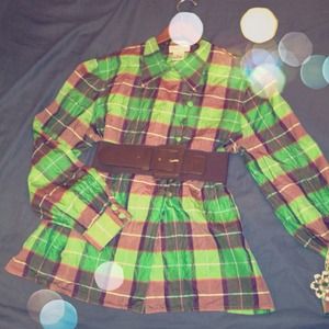 Vintage Christian Dior silk tartan plaid blouse. ❤