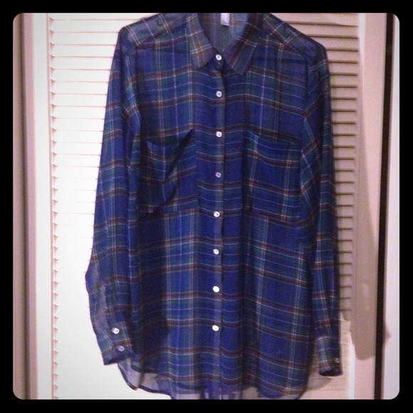American apparel Plaid sheer long button up shirt