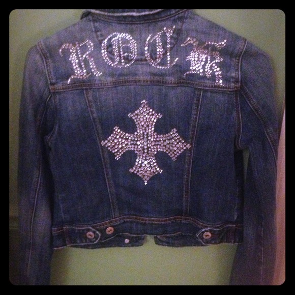 Rhinestone rock miss me blue jean jacket