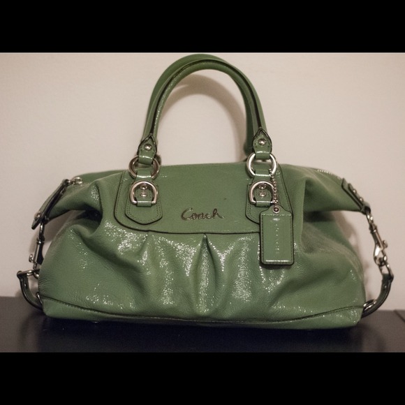 Patent leather green Coach handbag.
