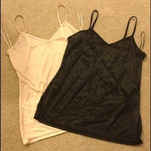 2 silk under garments, black sheer shirt, dress