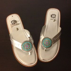 Silver flips flops with turquoise beads