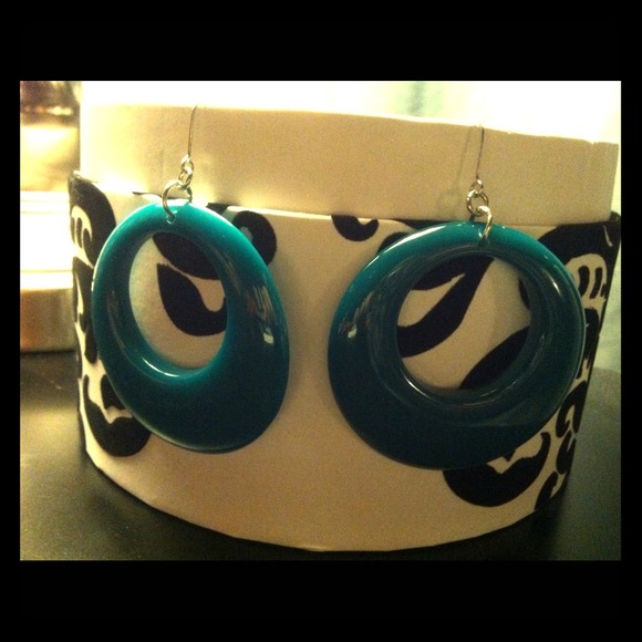 Retro hoop earrings in teal