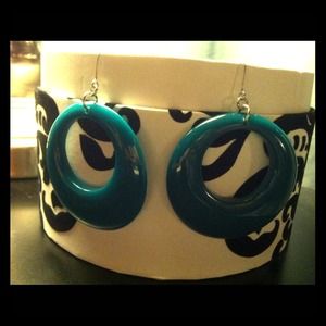 Retro hoop earrings in teal