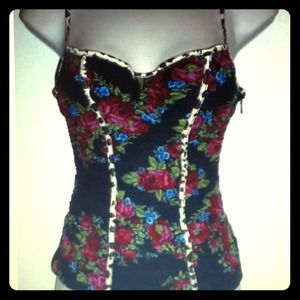 Cosabella Tops - Sex & the City Carrie Black Rosé Corset Tank Top Cosabella Tops - Sex & the City Carrie Black Rosé Corset Tank Top