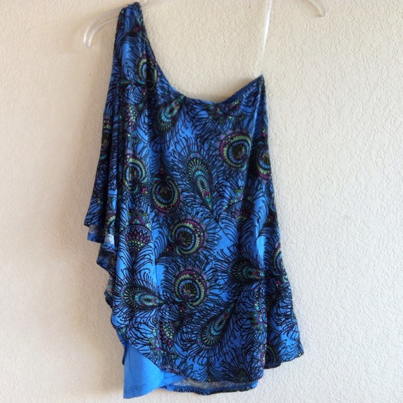 One Shoulder Top w Blue Camisole (Blue Peacock)