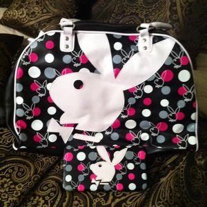 Black/Pink/White Playboy Tote bag w/Wallet