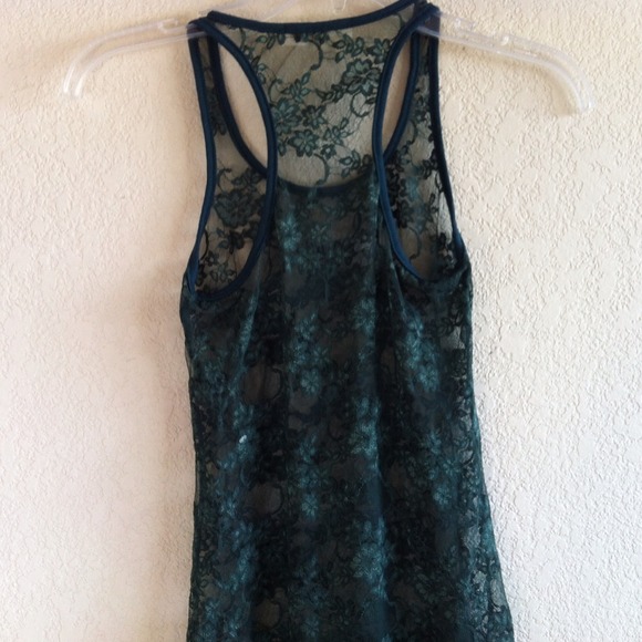 Green Lace Razor Back Tank - Picture 2 of 4