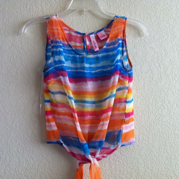 Water Painted Striped Cropped Top w/ front tie