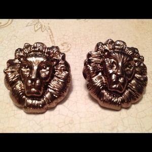 Big Lion Head Earrings Copper