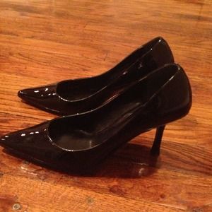 Low heel black patent pumps