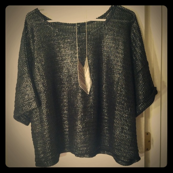 Black oversize shimmer top