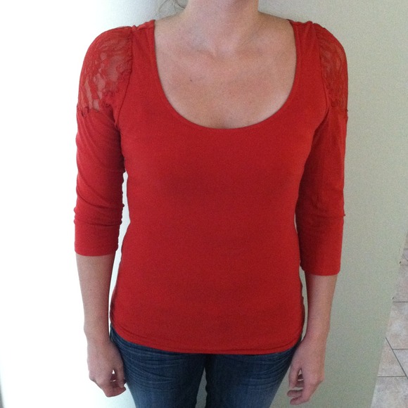 H&M red lace detail shirt