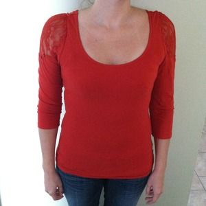 H&M red lace detail shirt