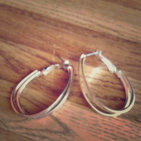 Silver oblong hoop earrings