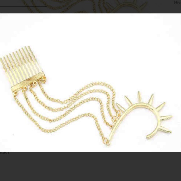 Gold ear cuff connected to a hair comb