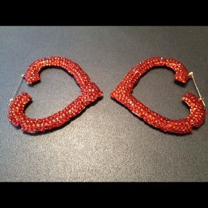 Red ONE SIDED Heart Earrings