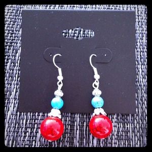 Red & Turquoise Beads Earring