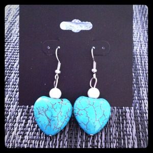 Big Turquoise Heart Earring. NWT