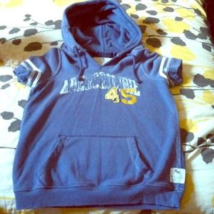 Blue A&F short sleeve sweatshirt with a hood