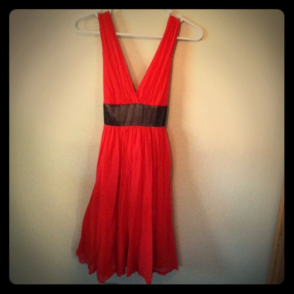 Red and brown dress.