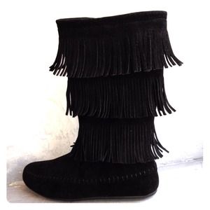 Black Fringe Boot. New!