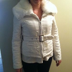 Faux fur white coat