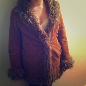 X REDUCED X Brown leather faux fur jacket