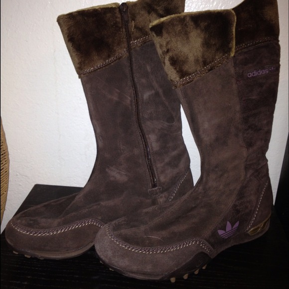 Brown suede Adidas boots