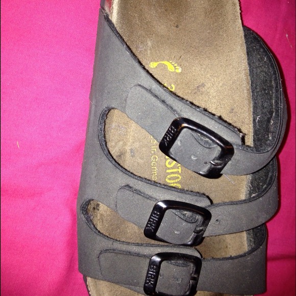 3 strap Leather black Birkenstocks