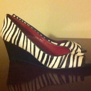 Zebra print peep toe wedge heels size 9
