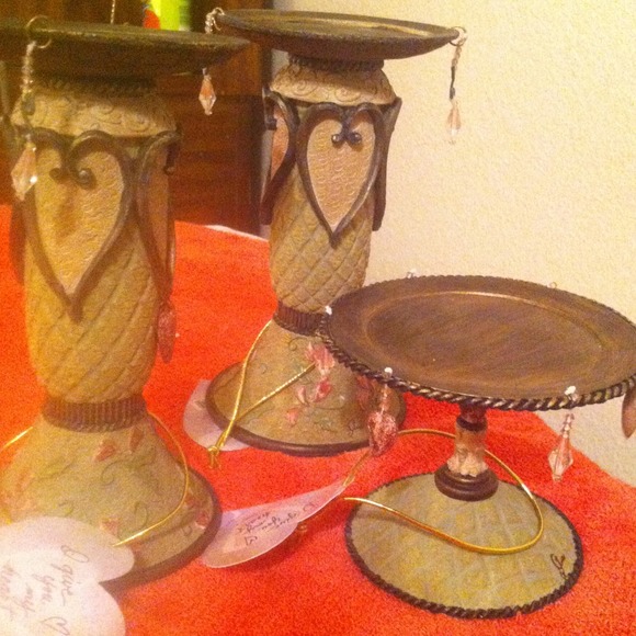 Set/3 Enesco "I Give You My Heart" Candleholders
