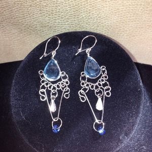 Pale blue Murano glass Tibetan handmade earrings.