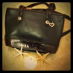 Brighton Tote Style Handbag- black, brown accents