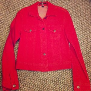 Theory red fitted denim jacket. Brand new.
