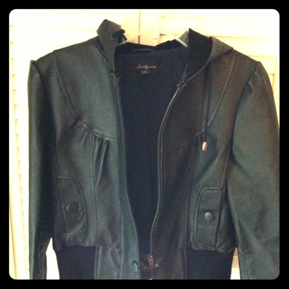 F21 Black Leather Jacket w/ Hood