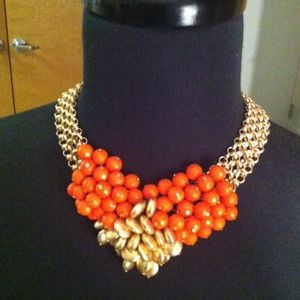 Orange and gold faux pearl necklace