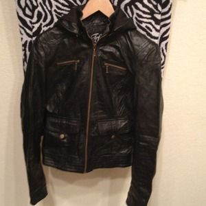 Leather hooded jacket