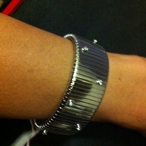 Tick silver thick bangle with czs
