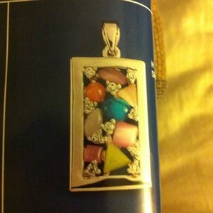 Necklace slide - genuine turquoise & cut crystals