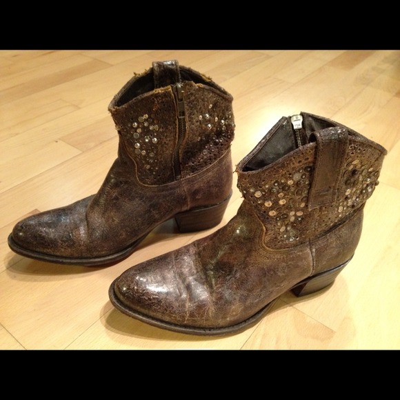 Frye brown leather sequin cowgirl boots, size 8