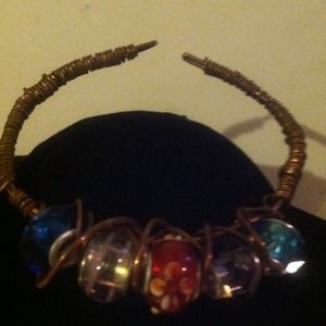 Copper Bangle w/pandora type  beads