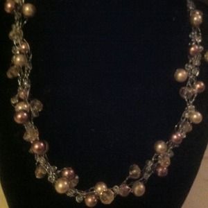 Crocheted pearls & crystals necklace.