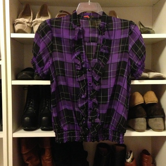 Purple plaid ruffle top