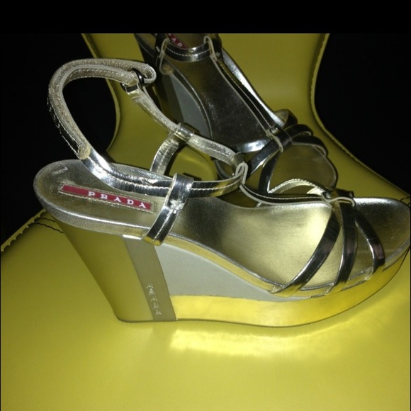 Gold Prada Strappy wedge sz 39.5