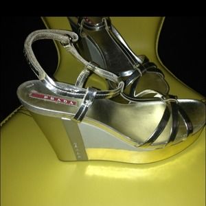 Gold Prada Strappy wedge sz 39.5