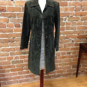 Brown leather knee length coat NWOT