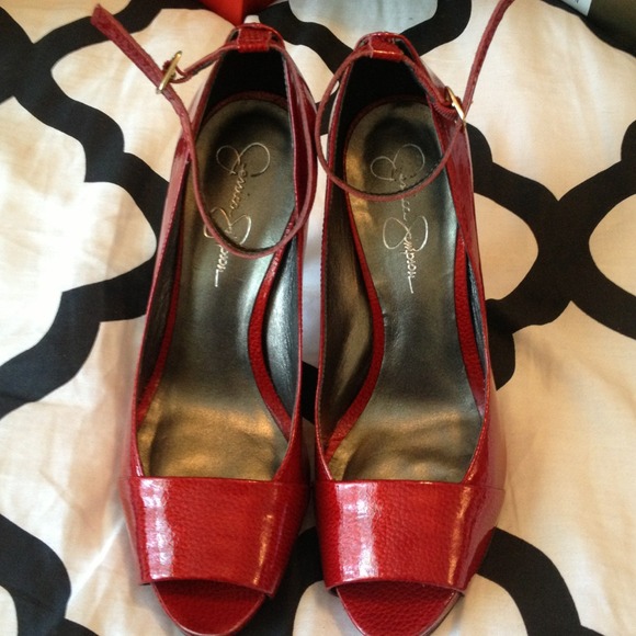 Rubi red Jessica Simpson patten peep toe pump